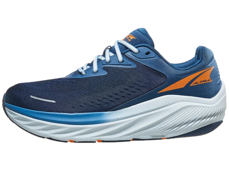 Men's Altra Via Olympus 2. Blue upper. White midsole. Lateral view.