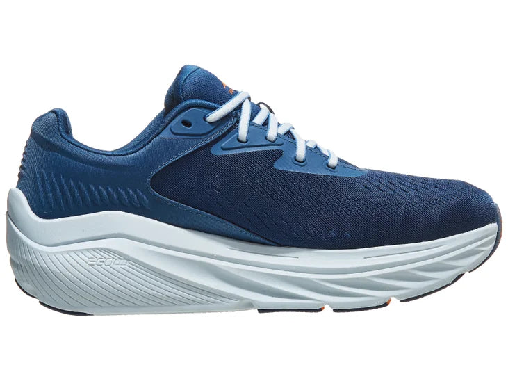 Men's Altra Via Olympus 2. Blue upper. White midsole. Medial view.