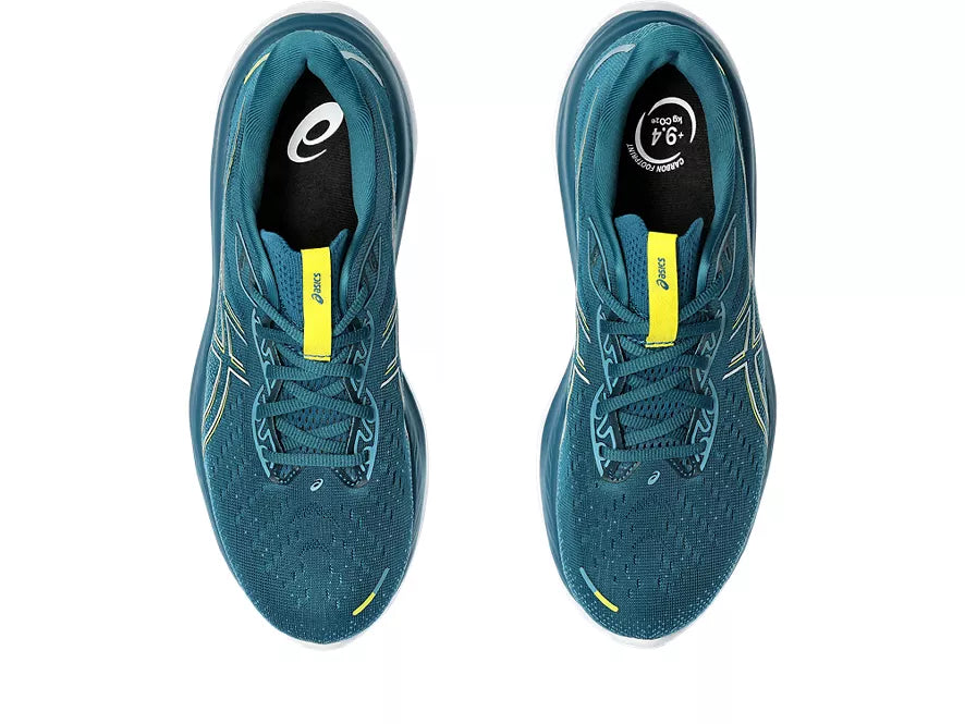 Men's Asics Gel-Cumulus 26. Blue/Green upper. Blue/Green midsole. Top view.