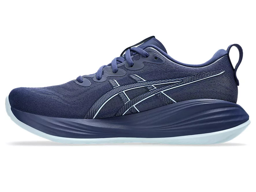 Men's Asics Gel-Cumulus 27. Blue upper. Blue midsole. Medial view.