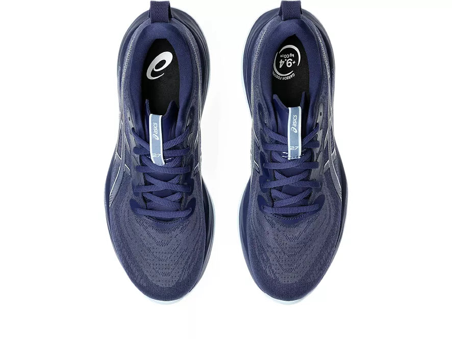 Men's Asics Gel-Cumulus 27. Blue upper. Blue midsole. Top view.