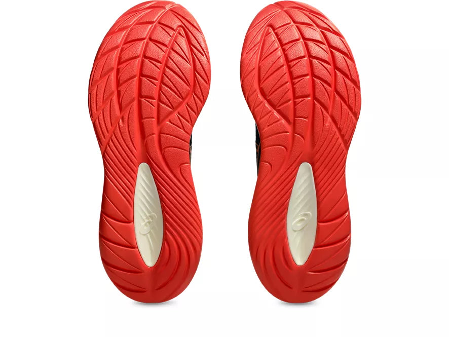 Men's Asics Gel-Cumulus 27. Dark Grey upper. Light Green midsole. Bottom view.