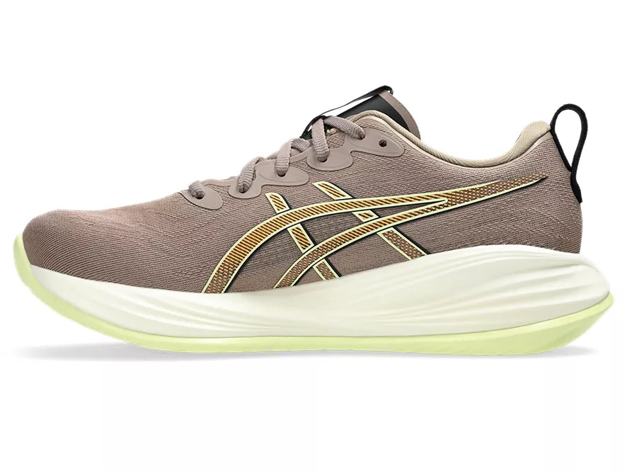 Men's Asics Gel-Cumulus 27. Brown upper. Off White midsole. Medial view.
