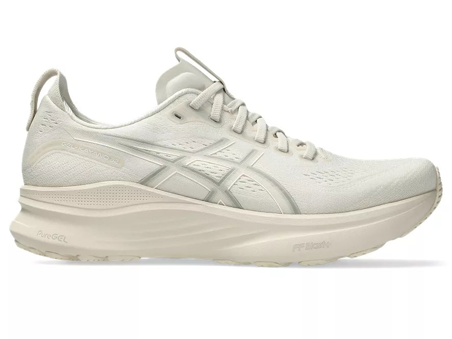 Men's Asics Gel Kayano 32. Beige upper. Beige midsole. Lateral view.