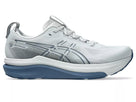 Men's Asics Gel-Kayano 33. Grey upper. Navy/White midsole. Lateral view.