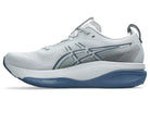 Men's Asics Gel-Kayano 33. Grey upper. Navy/White midsole. Medial view.