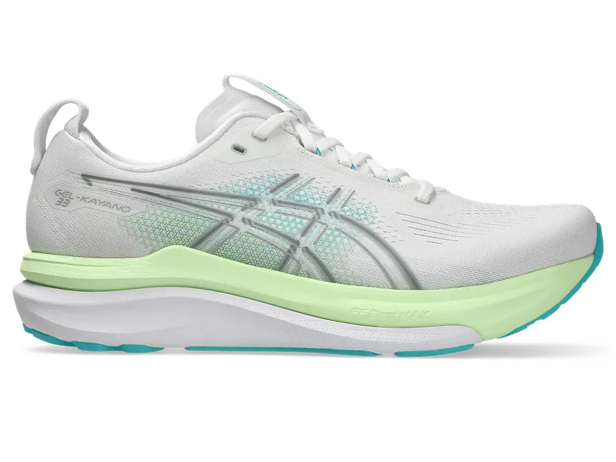 Men's Asics GEL-Kayano 33 White/Energy Aqua lateral view