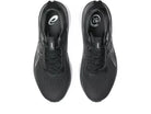 Men's Asics Gel-Kayano 33. Black upper. Black/White midsole. Top view.