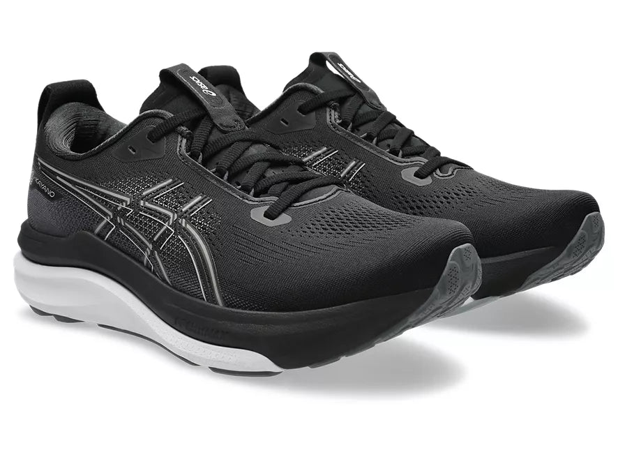 Men's Asics Gel-Kayano 33. Black upper. Black/White midsole. Lateral view.