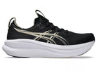 Men's Asics Gel-Nimbus 28. Black upper. White midsole. Lateral view.