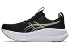 Men's Asics Gel-Nimbus 28. Black upper. White midsole. Medial view.
