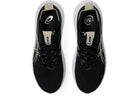Men's Asics Gel-Nimbus 28. Black upper. White midsole. Top view.