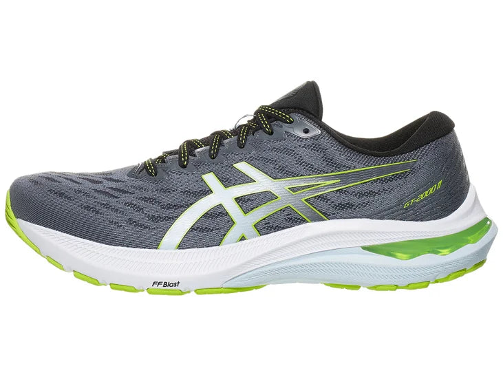 Men's Asics GT-2000 11. Grey upper. White midsole. Lateral view.