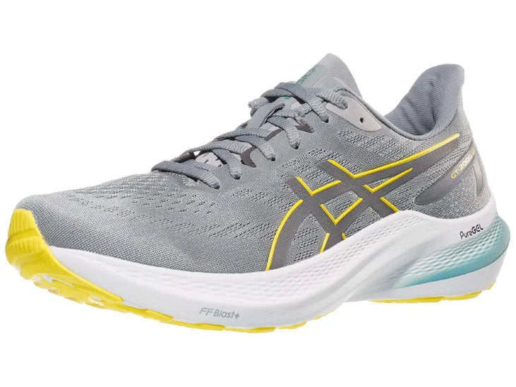 Men's Asics GT 2000 12. Grey upper. White midsole. Lateral view.