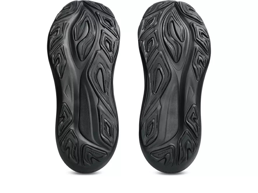 Men's Asics GT 2000 14. Black upper. Black midsole. Bottom view.