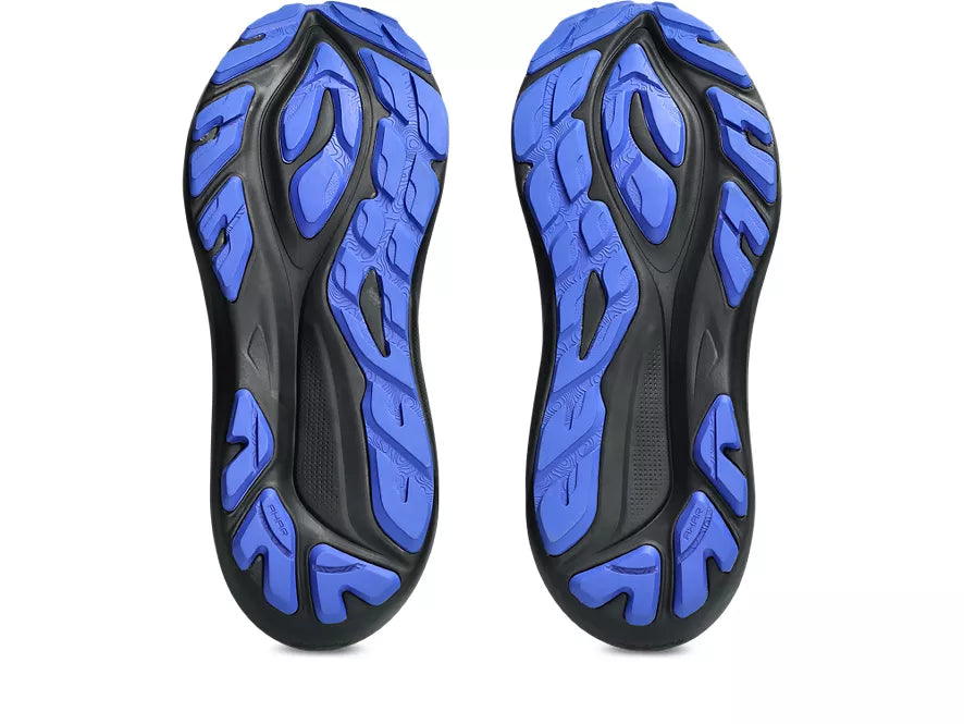 Men's Asics GT 2000 14 GT. Black upper. Black/Yellow midsole. Bottom view.