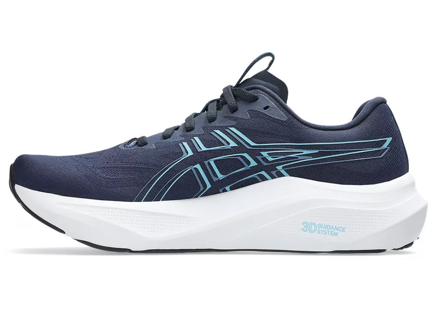 Men's Asics GT 2000 14. Dark Teal upper. White midsole. Medial view.