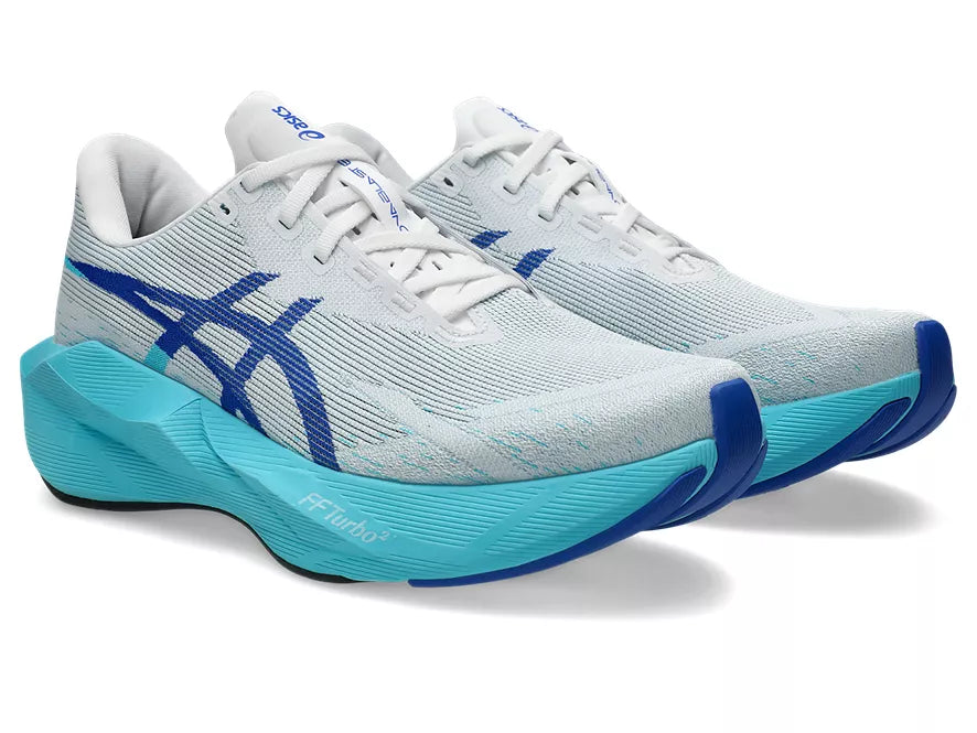 Men's Asics Novablast 6 White/Energy Aqua lateral view