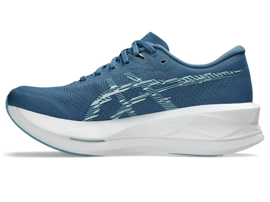 Men's Asics Sonicblast. Blue upper. White midsole. Medial view.