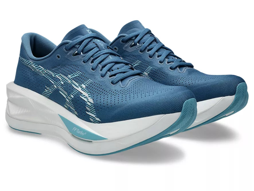 Men's Asics Sonicblast. Blue upper. White midsole. Lateral view.
