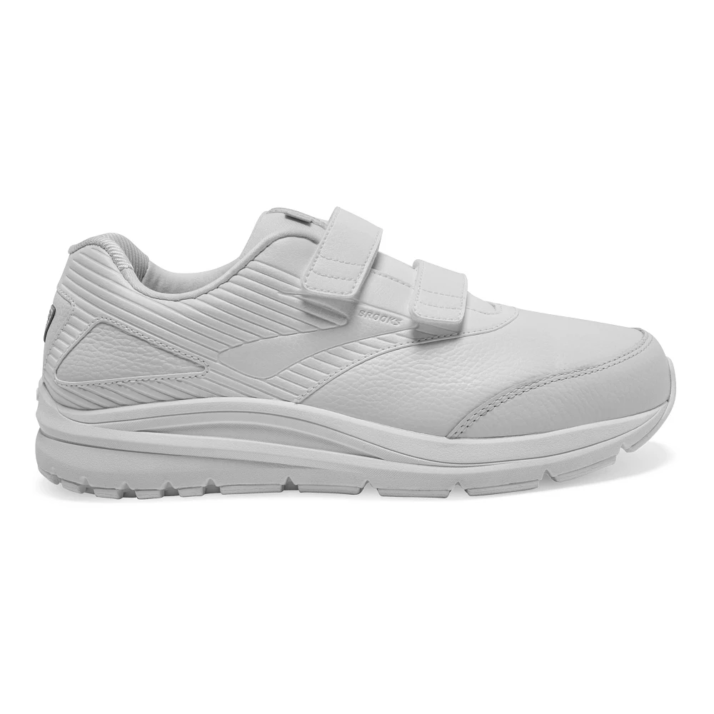 Men's Brooks Addiction Walker 2 V-Strap. White upper. White midsole. Lateral view.