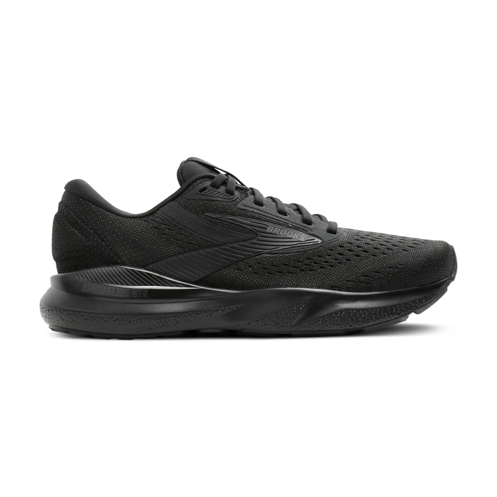 Men's Brooks Adrenaline GTS 24. Black upper. Black midsole. Lateral view.