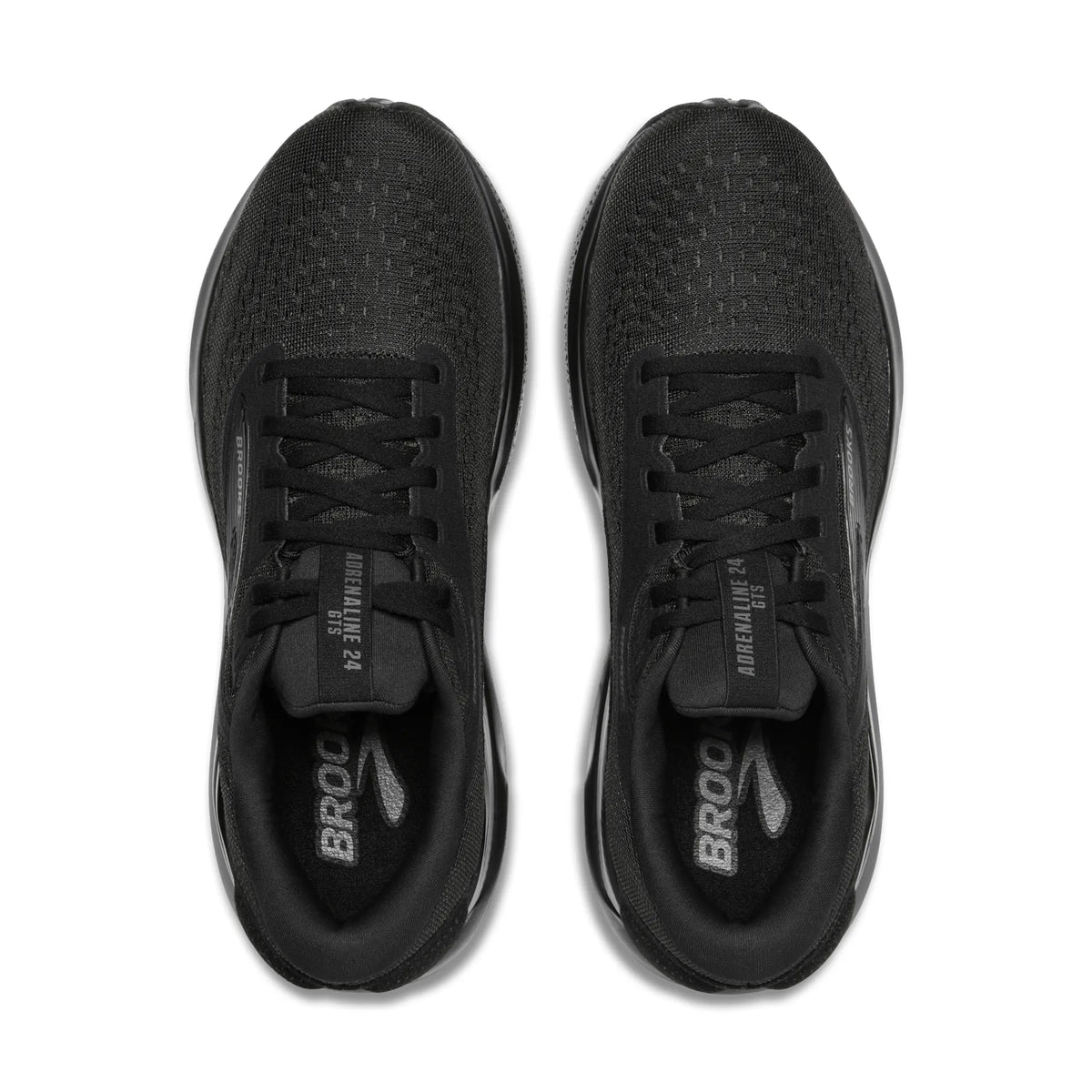 Men's Brooks Adrenaline GTS 24. Black upper. Black midsole. Top view.