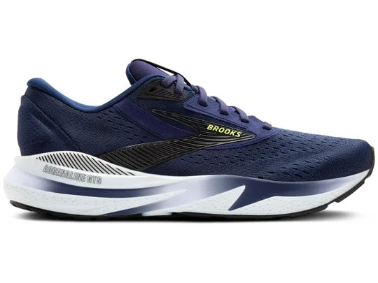 Men's Brooks Adrenaline GTS 24. Dark Blue upper. White midsole. Lateral view.