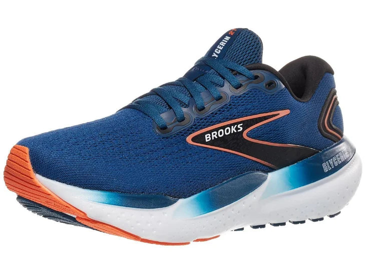 Men's Brooks Glycerin 21. Blue upper. White midsole. Lateral view.