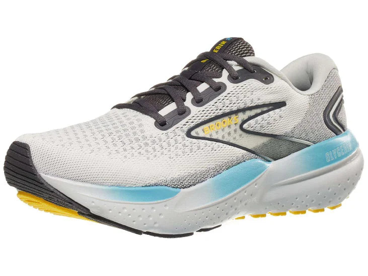 Men's Brooks Glycerin 21. Grey upper. Grey midsole. Lateral view.
