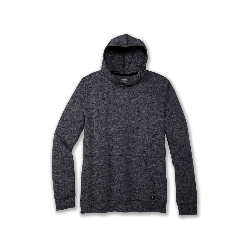 Men's Brooks Luxe Hoodie. Black. Front view.