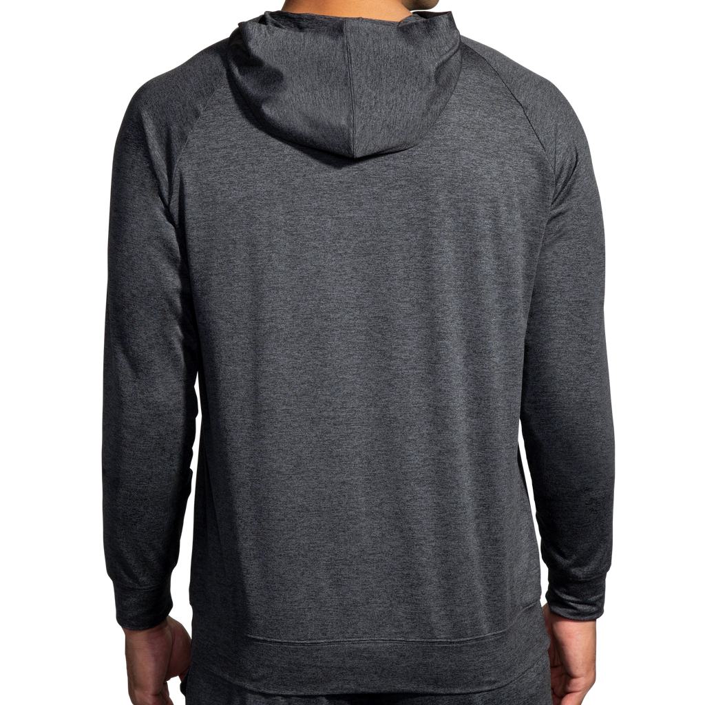 Men's Brooks Luxe Hoodie. Black. Rear view.