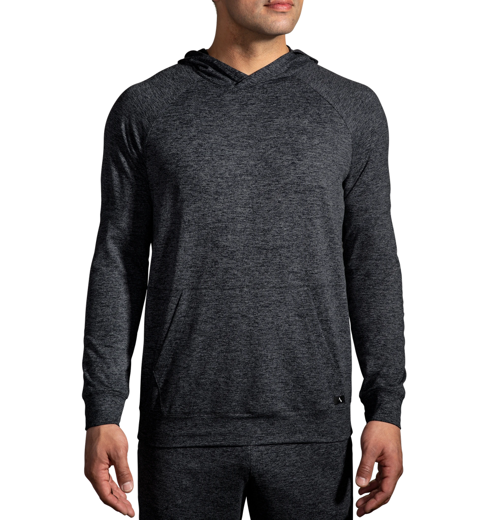 Men's Brooks Luxe Hoodie. Black. Front view.