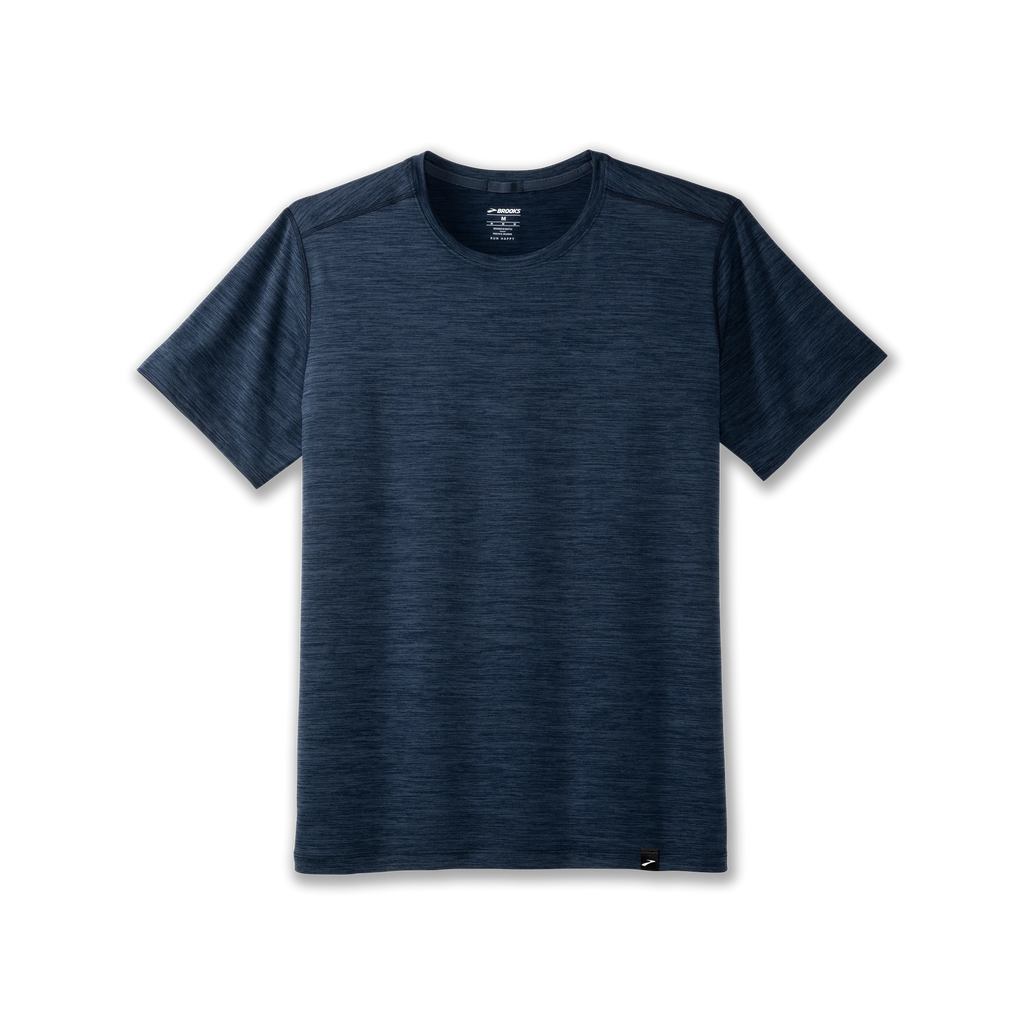 Men's Brooks Luxe Short Sleeve. Dark Blue. Front view.