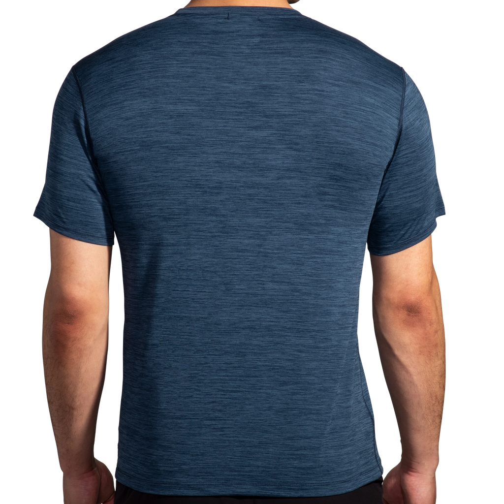 Men's Brooks Luxe Short Sleeve. Dark Blue. Rear view.