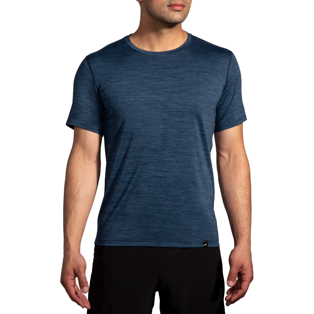 Men's Brooks Luxe Short Sleeve. Dark Blue. Front view.