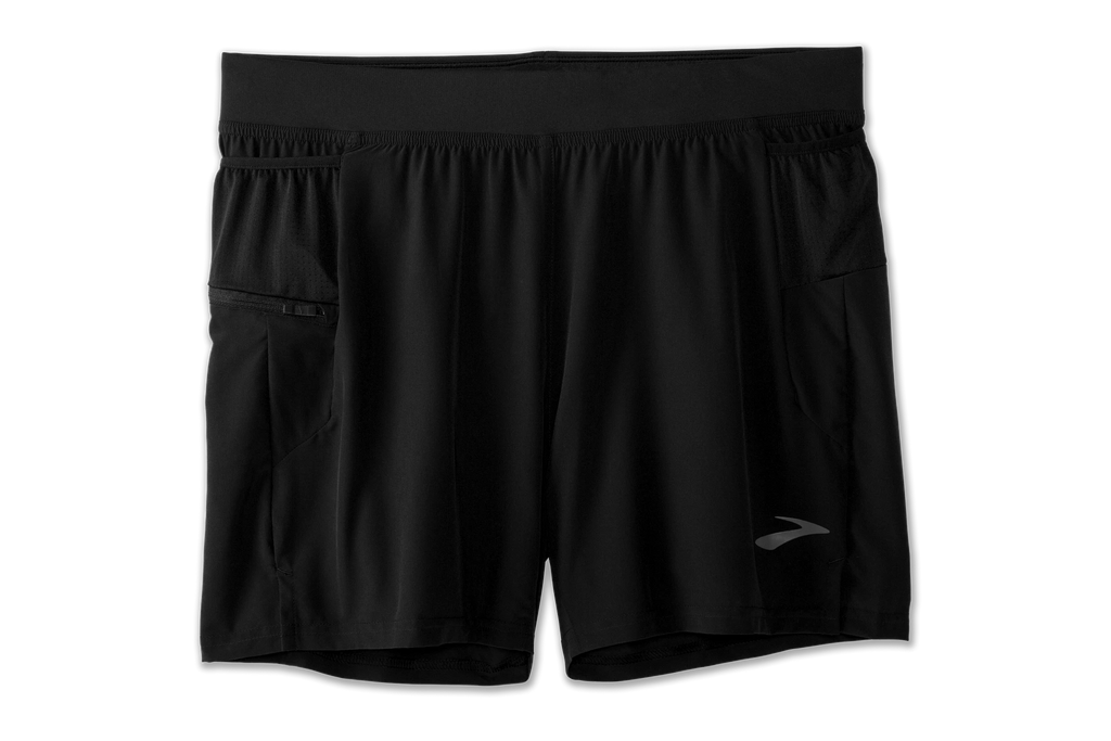 Men's Brooks Sherpa 5" 2-in-1 Shorts. Black. Front view.