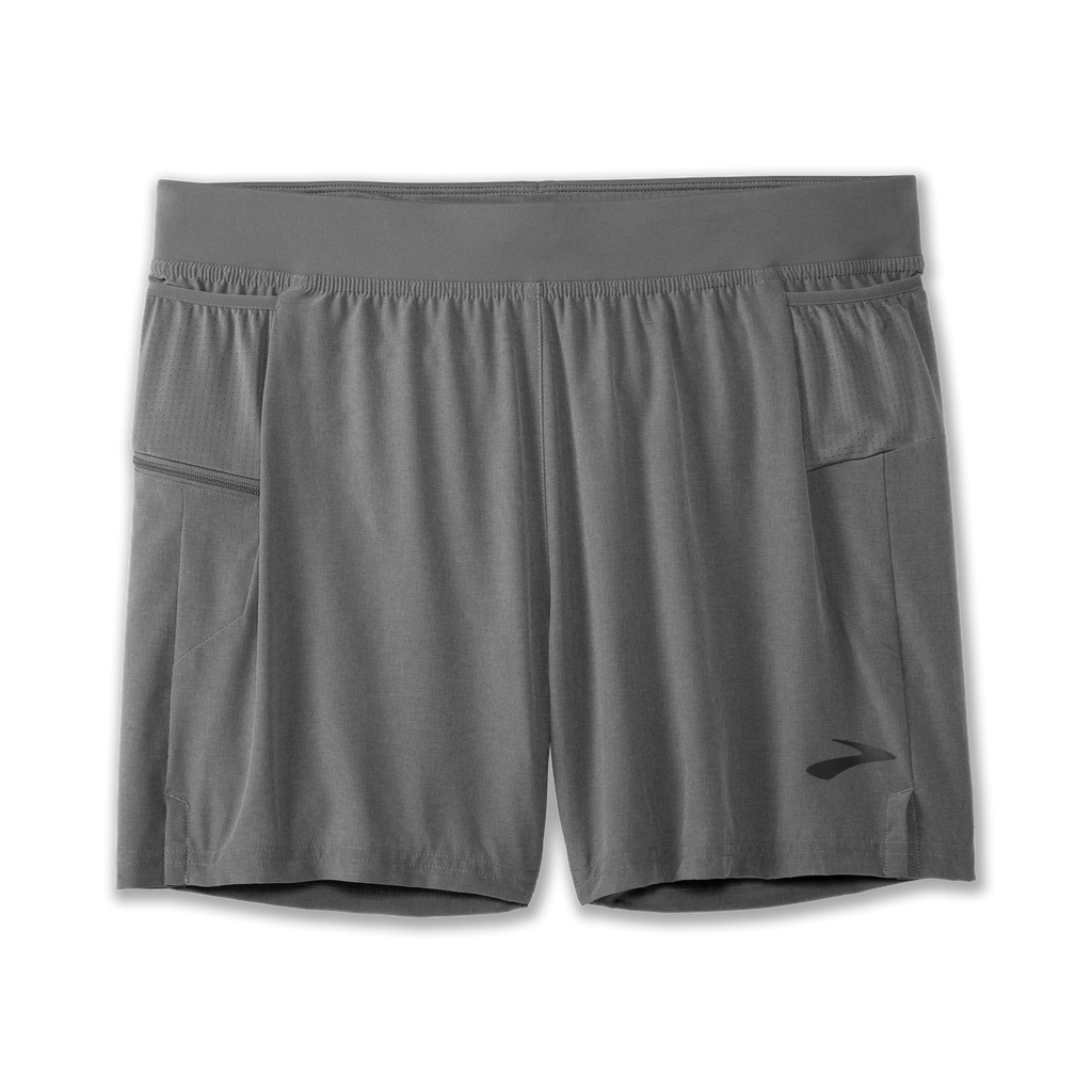 Men's Brooks Sherpa 5" 2-in-1 Shorts. Charcoal. Front view.