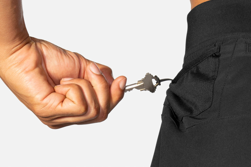 Men's Brooks Sherpa 5" Shorts. Black. Key clip.