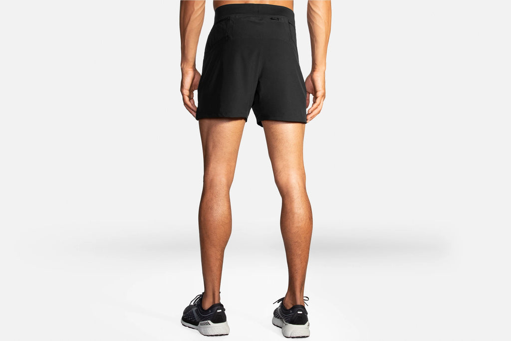 Men's Brooks Sherpa 5" Shorts. Black. Rear view.