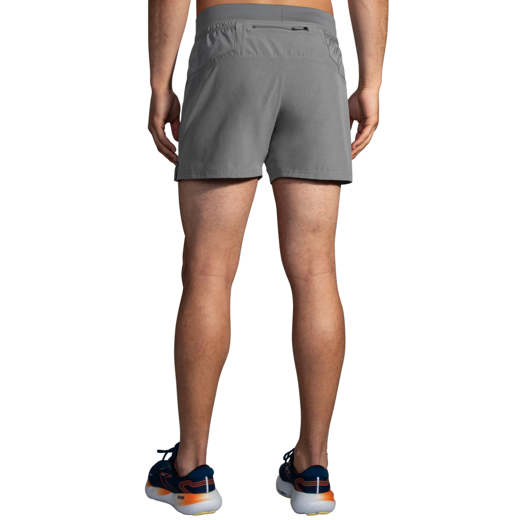 Men's Brooks Sherpa 5" Shorts. Charcoal. Rear view.