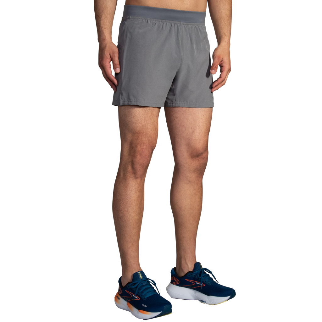 Men's Brooks Sherpa 5" Shorts. Charcoal. Front view.