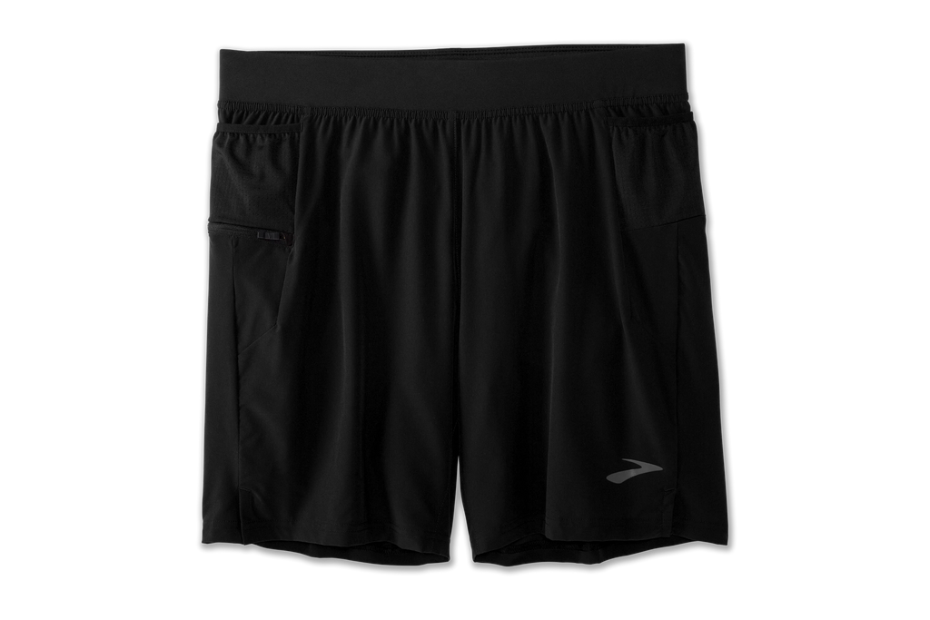 Men's Brooks Sherpa 7" 2-in-1 Shorts. Black. Front view.