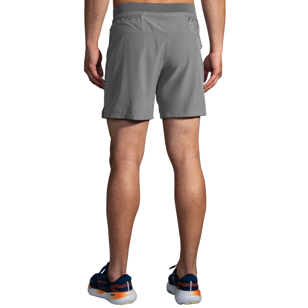 Men's Brooks Sherpa 7" 2-in-1 Shorts. Charcoal. Rear view.