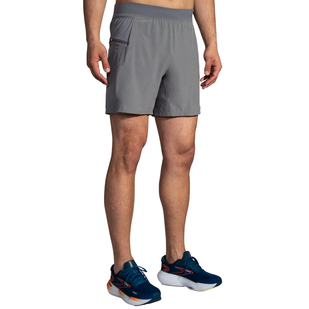 Men's Brooks Sherpa 7" 2-in-1 Shorts. Charcoal. Front view.