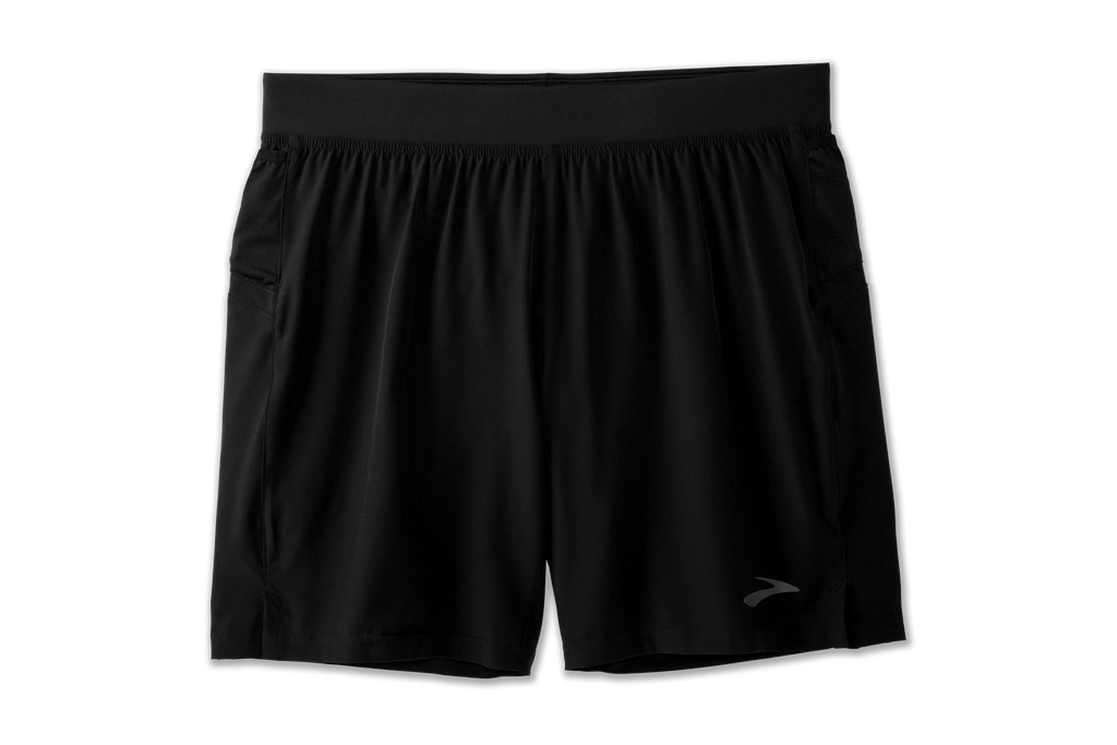 Men's Brooks Sherpa 7" Shorts. Black. Front view.