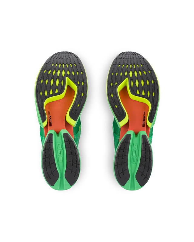 Men's CEP Pro Run Omnispeed. Green/Yellow upper. Green/Yellow midsole. Bottom view.