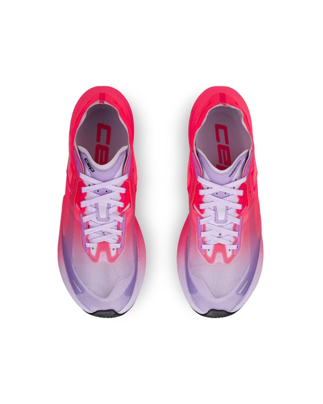 Men's CEP Pro Run Omnispeed. Pink/Purple upper. Pink/Purple midsole. Top view.