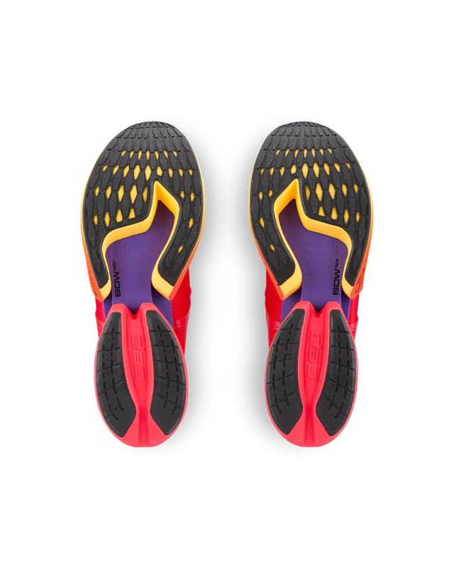 Men's CEP Pro Run Omnispeed. Red/Orange upper. Red/Orange midsole. Bottom view.