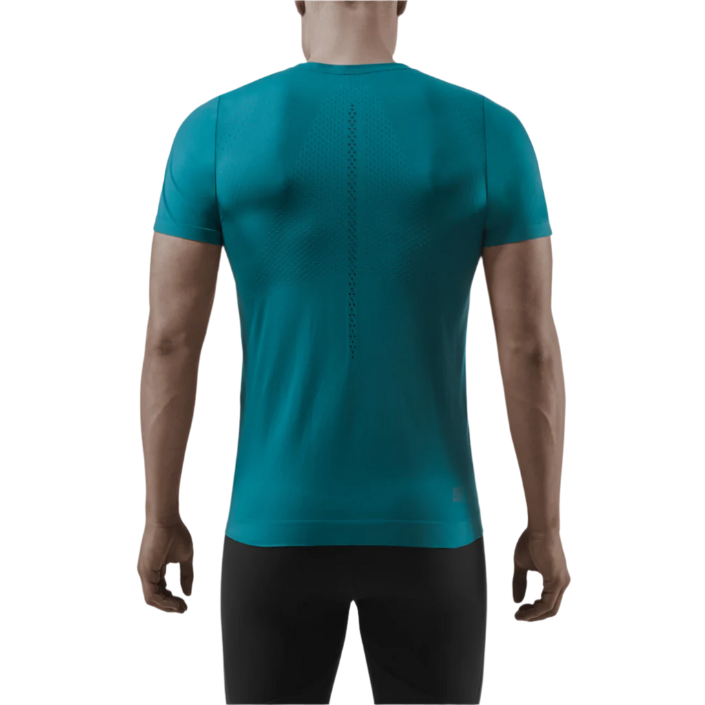 CEP Ultralight Shortsleeve Shirt Mens. Petrol. Back view on model. 